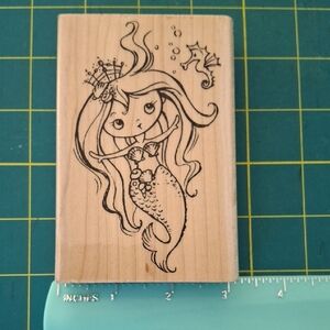Wooden Mermaid Rubber Stamp - Natural Wood